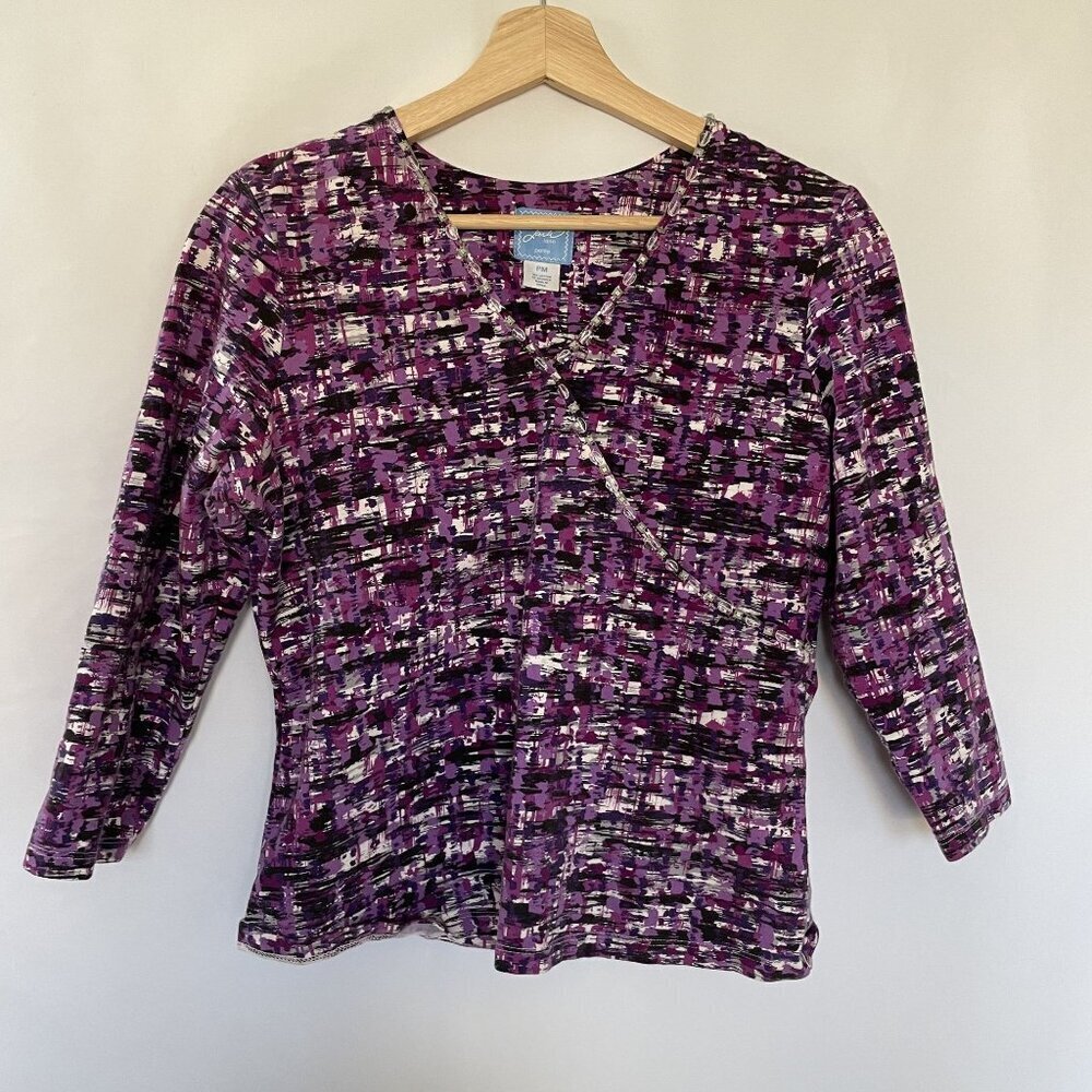 Lark Lane Petite women's size medium 3/4 sleeve vintage beaded purple shirt